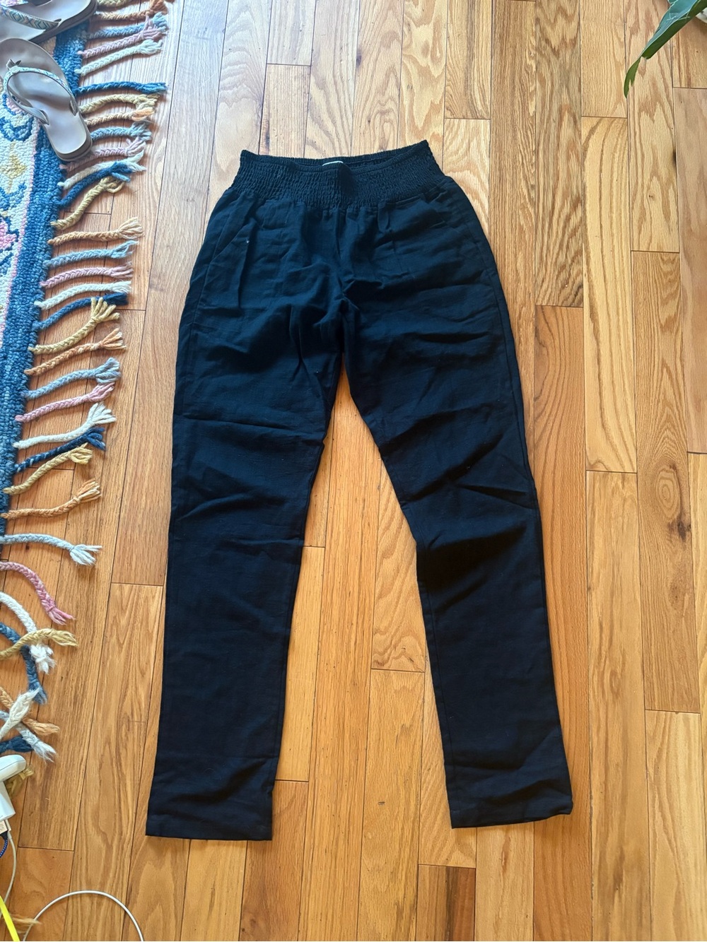 Emme Black High-Waist Smocked Waistband Pants